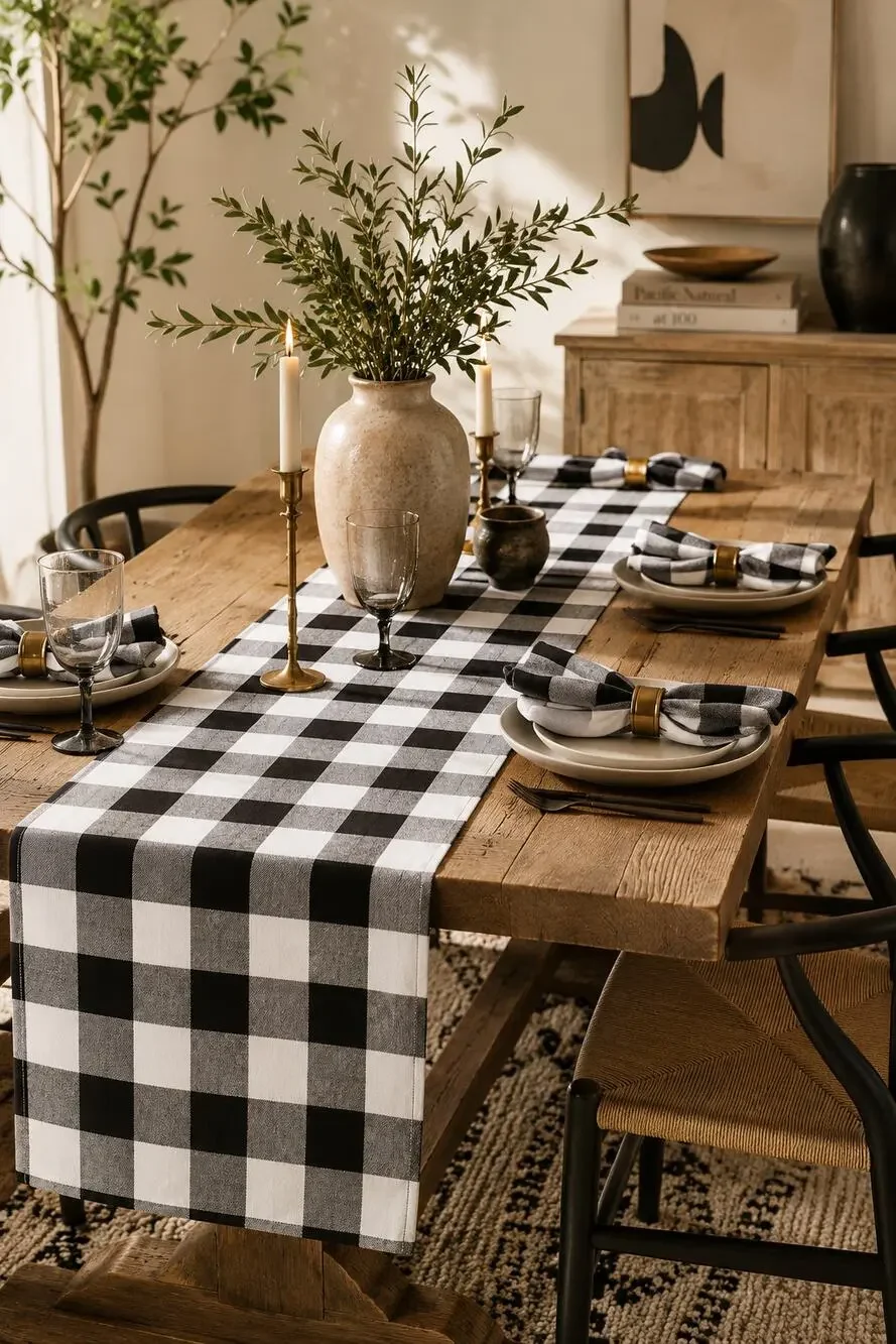 Cackleberry Home Buffalo Check Table Runner + 4 Napkins – NEW